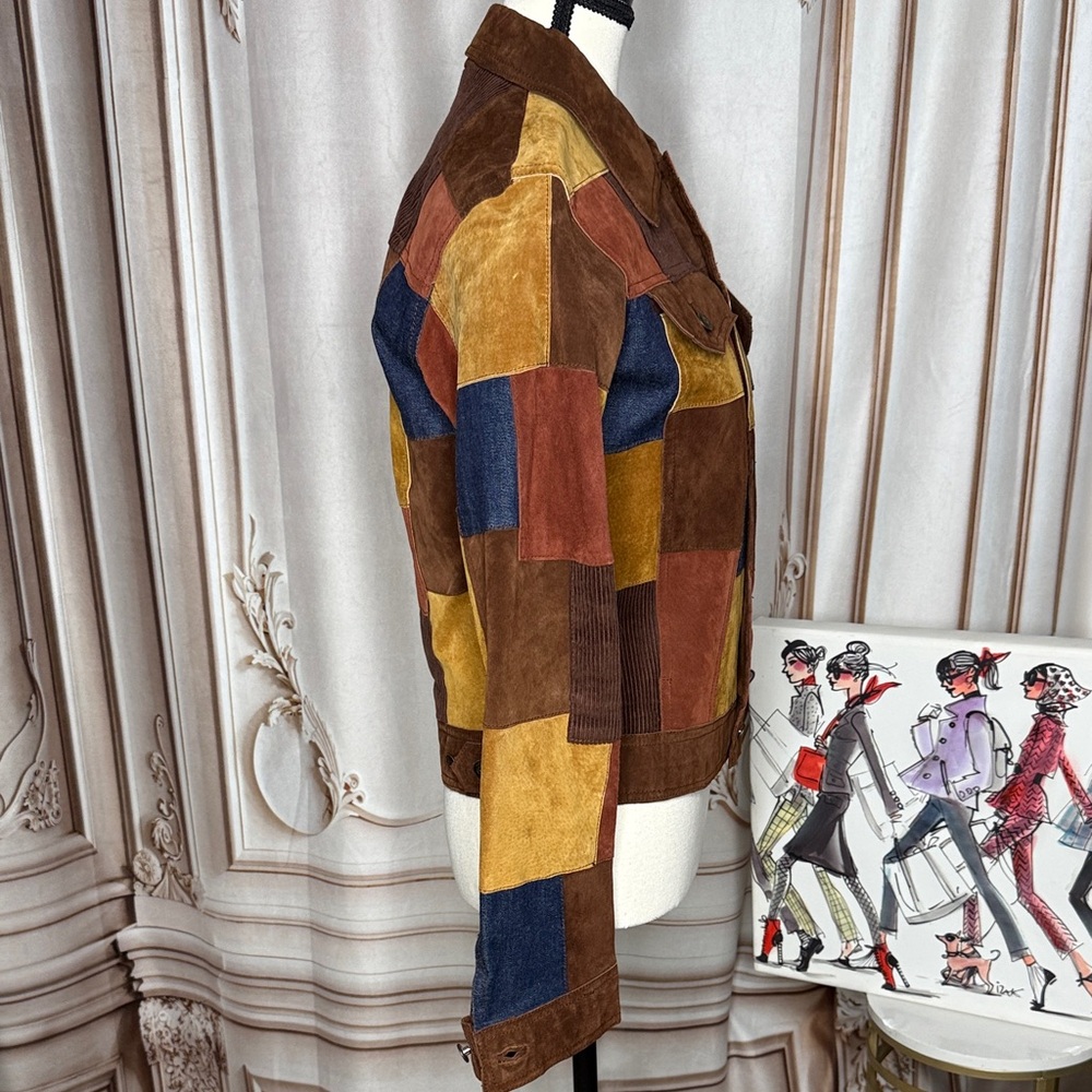 Maxima Patchwork Suede Jacket - Brown, Yellow, Bl… - image 2
